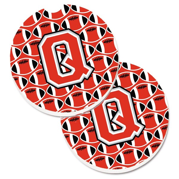 Carolines Treasures Letter Q Football Scarlet and Grey Cup Holder Car Coaster, PK2 CJ1067-QCARC - main